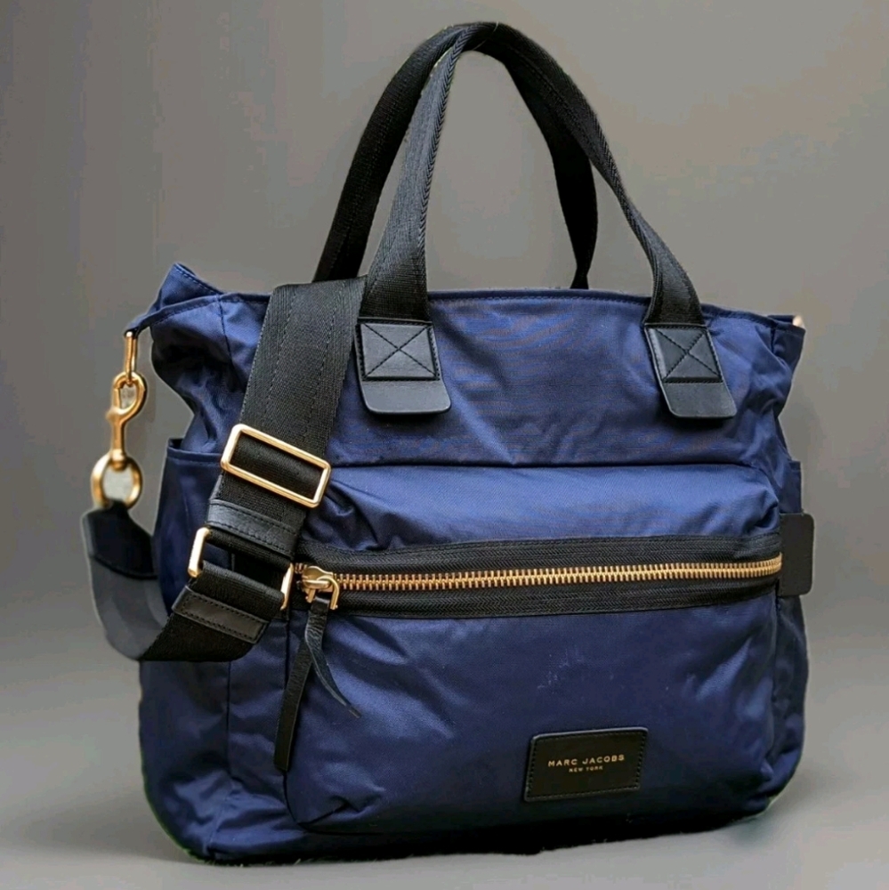 Marc Jacobs Biker Nylon Baby Diaper Large Bag Solid navy blue travel tote bag
